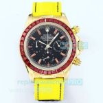 Japan-Made Clone Rolex Daytona Chronograph Ruby Bezel Watch With Yellow Strap 
